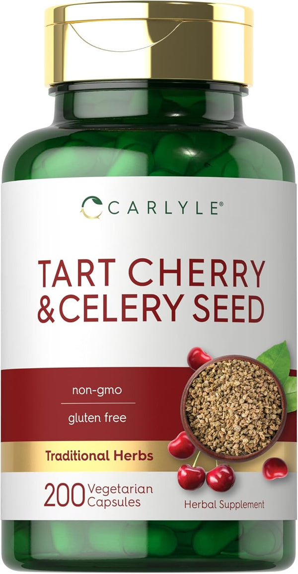 Carlyle Tart Cherry and Celery Seed Supplement, 200 Capsules, Vegetarian, Non-GMO, Gluten Free