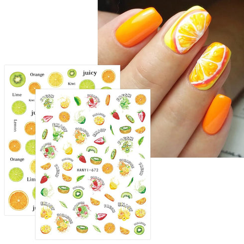 JMEOWIO 12 Sheets Fruit Nail Art Stickers Decals Self-Adhesive Strawberry Watermelon Lemon Nail Supplies