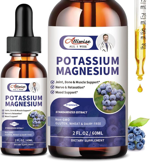 2 Pack Potassium Magnesium Supplement Liquid - 500mg Calm Magnesium & 99mg Potassium for Energy & Immune Support