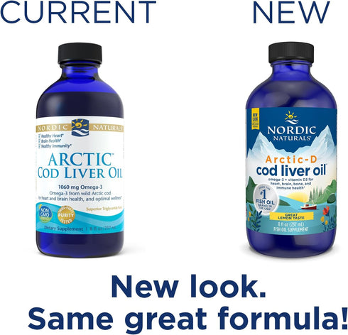 Nordic Naturals Arctic-D Cod Liver Oil, Lemon, 8 oz, 1060 mg Total Omega-3s + 1000 IU Vitamin D3, 48 Servings