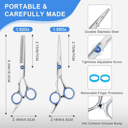 Hair Cutting Scissors and Thinning Shears - 6.5in Professional Stainless Steel Barber Scissors for Men, Women, Kids
