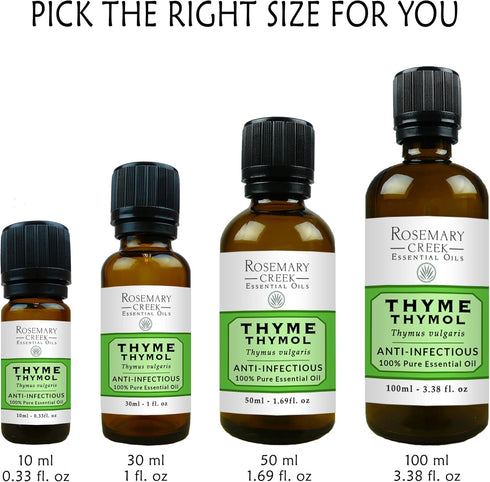 Thyme Thymol Essential Oil (Thymus vulgaris) - 100% Pure and Natural for Oil Diffusers and Massage Therapy, 30ml