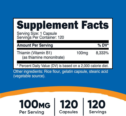 Nutricost Vitamin B1 (Thiamine) 100mg, 120 Capsules - Gluten Free and Non-GMO