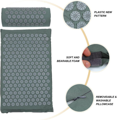 Set NOLITOY Shiatsu Acupoint Massage Mat and Pillow with Carrying Bag, Practical Relaxation Yoga Mat for Full Body