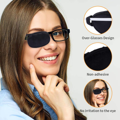 eZAKKA Eye Patches for Adults and Kids, Medical Soft Eye Patch for Lazy Eye Amblyopia Strabismus (Black+Black)
