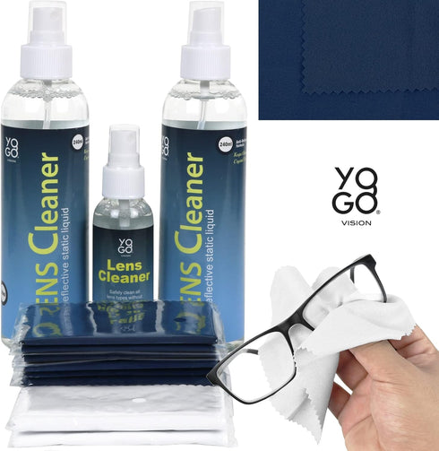 Yogo Vision Lens Cleaner Spray 2 8oz + 1 2oz Eyeglass Cleaner, with 10 Microfiber Cloths Kit Ammonia and Streak Free Safe for Eyewear and Electronics