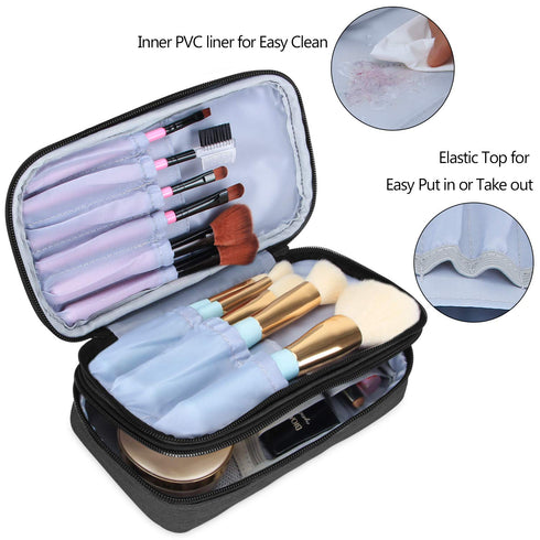 Teamoy Travel Makeup Brush Bag (up to 8.5") - Professional Cosmetic Organizer Case with Handle Strap, Black