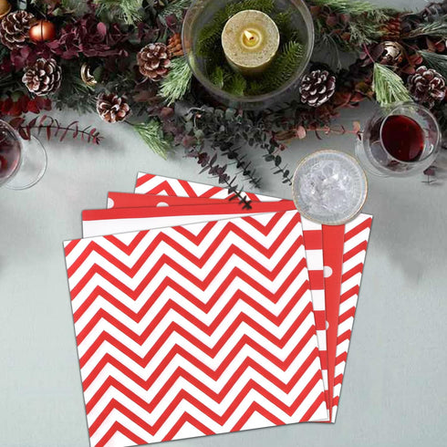 Disposable 2-ply Party Napkins, Striped Chevron Polka Dot Paper Napkins for Birthday, 60-Count, 13" x 13" Red