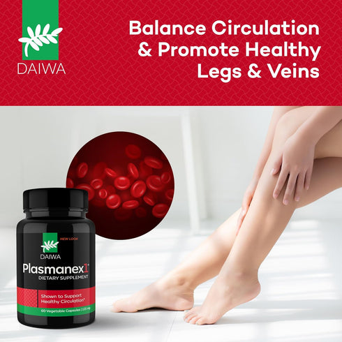 Daiwa Plasmanex 1 - Blood and Vein Circulation Supplements, 60 Vegan Capsules for Healthy Legs and Veins