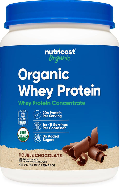 Nutricost Organic Whey Protein Concentrate, Double Chocolate Flavored, Gluten-Free, Non-GMO (1LB)