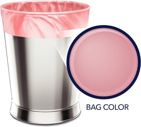 Color Scents Small Trash Bags, 4 Gallon, 60 Bags with Pink Teakwood + Rose Scent and Microban