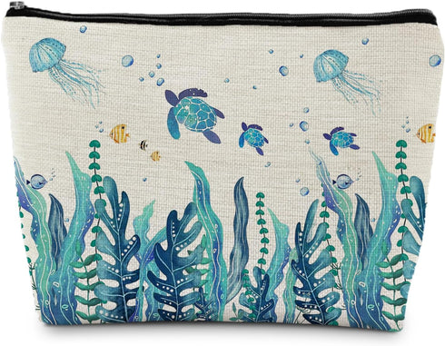 Sea Turtle Gifts for Women Makeup Bag - Turtle Gifts for Turtle Lovers, Ocean Themed Gifts, Coastal Beach Makeup Pouch