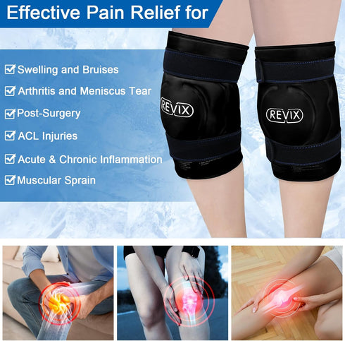 REVIX 20" XXXL Large Gel Ice Pack for Knee, Pain Relief Wrap for Swelling, ACL, Knee Replacement, 2 Packs