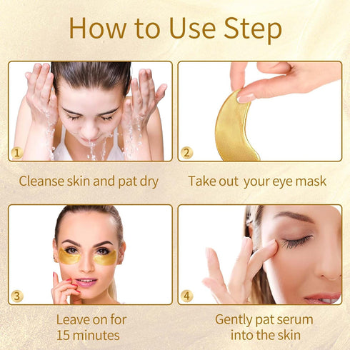 Under Eye Patches, 40 Pairs for Dark Circles, Puffy Eyes, Wrinkles, with 24K Gold, Hyaluronic Acid & Rose