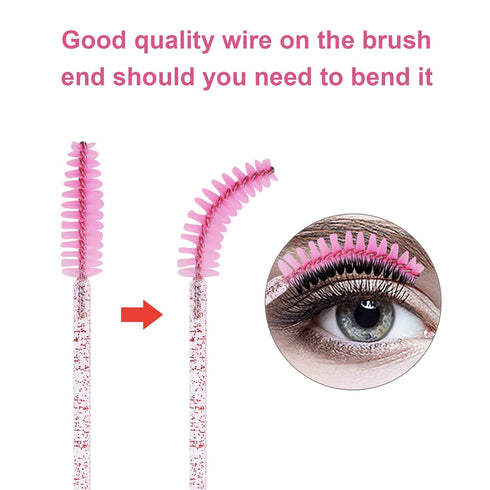 CHEFBEE 100PCS Disposable Eyelash Brush, Mascara Wands Makeup Brushes Applicators Kits for Eyelash Extensions and Eyebrow Brush with Container (Light Pink)