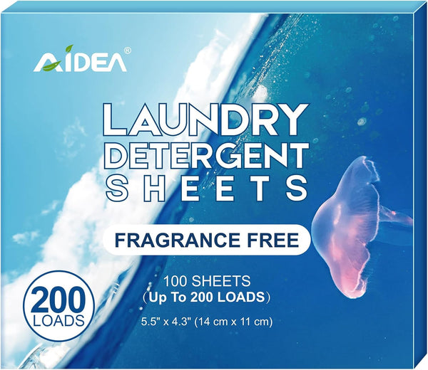 AIDEA Unscented Laundry Detergent Sheets, 200 Loads, 100 Sheets, Lightweight & Easy to Use for Travel