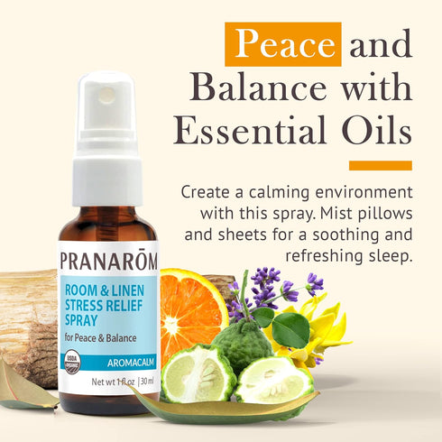 Pranarom Aromacalm Room & Linen Stress Relief Spray, 1oz, Orange, Bergamot, Lavender, Ylang Ylang, Essential Oil.