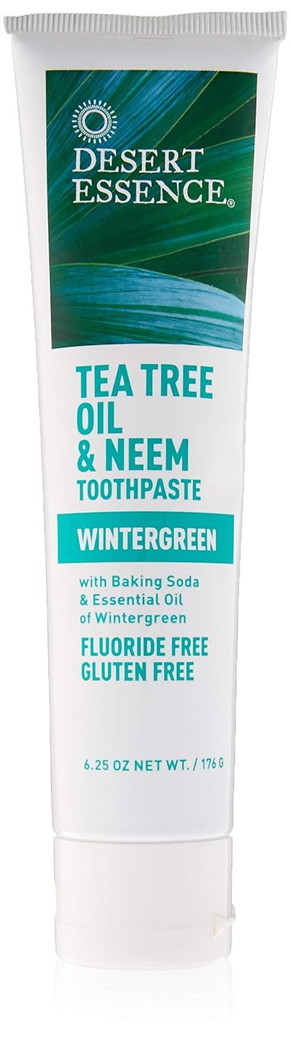 Desert Essence Natural Tea Tree Oil and Neem Toothpaste, Wintergreen,6.25 Oz, Pack