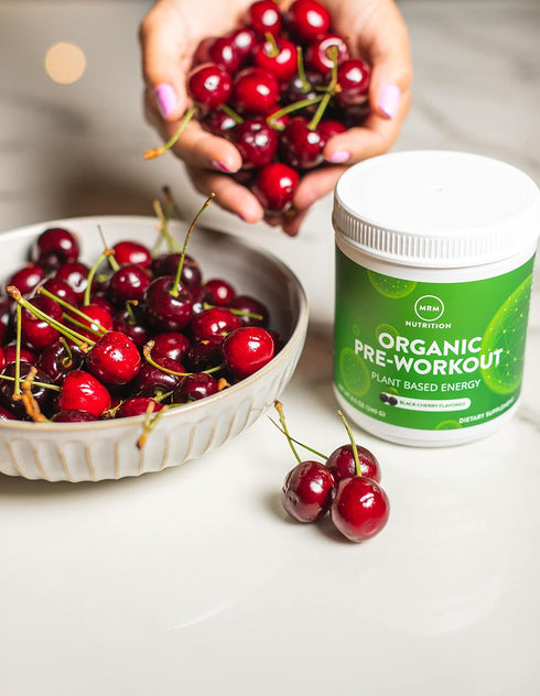 MRM Nutrition Organic Pre-Workout Powder | Black Cherry Flavored | Superfoods + 150mg Natural Caffeine