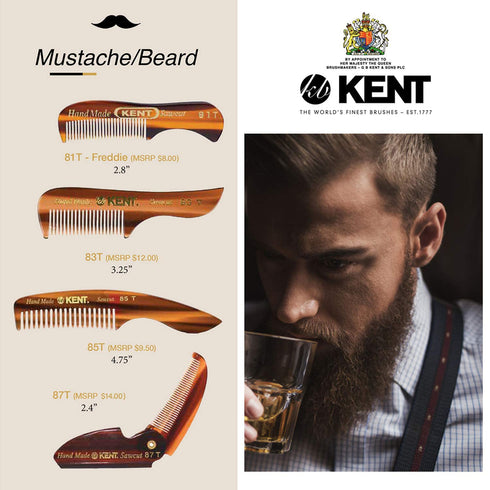 Kent 83T Small Gentleman's Pocket Comb, Fine Toothed for Facial Hair Grooming, Hand-Made in England