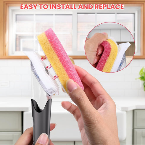 Set 10 Soap Dispensing Replacement Dish Brush Storage with PCS Sponge Refills & Holder - RIMAY Dispenser Scrub Cleaning