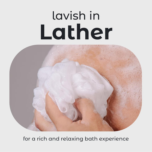 MainBasics Bath Shower Loofah Sponge Pouf - Body Scrubber Exfoliator, Set of 3, Airy Blossom