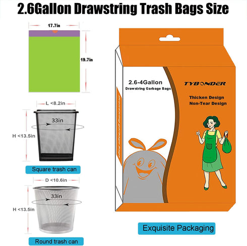 TYBONDER 2.6-6 4 5 Color(80Counts) Small Trash Bags Gallon Thicken Drawstring Trash Bags Gallon Extra Strong Small