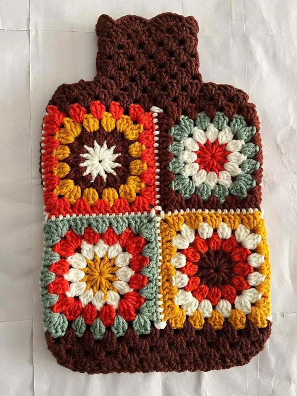 YDMZZB Crochet Hot Water Bottle Cover,Granny Square Crochet Pattern,2L Only Cover Bag (Rainbow