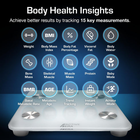 Active Era Digital Bathroom Bluetooth Scales - Weight and Body Fat Scale, Calculates BMI, White