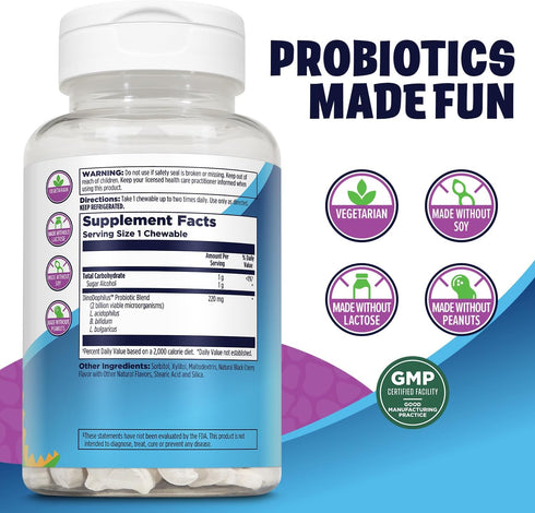 KAL DinoDophilus Probiotics for Kids, Kids Probiotic with 2 Billion CFU, Chewable Kids Probiotics with Natural Black Cherry Flavor for Gut Health and Digestion Support, 60 Servings, 60 Chewables