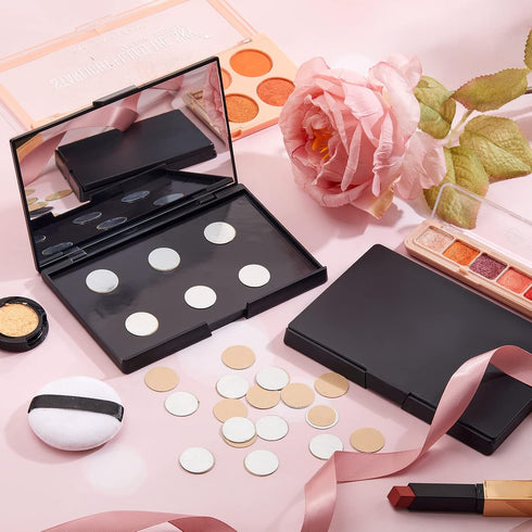 2 Pcs Empty Magnetic Eyeshadow Palette, Plastic Makeup Palette with Mirror and 30 Round Adhesive Stickers, Black
