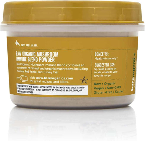 BareOrganics Mushroom Immune Blend Powder, Organic Superfood, Vegan Dietary Supplement, 4 Ounces