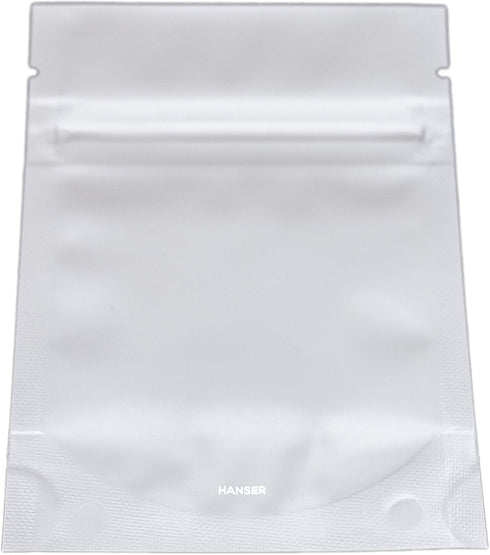 HANSER Smell Proof Odorless Mylar Resealable Foil Pouch Bags with Clear Window, Stand Up Bottom, Airtight, Matte White,