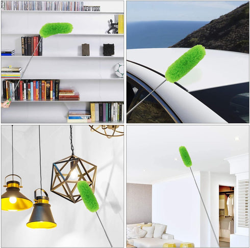 DELUX Microfiber Duster, 100 inches Extendable with Bendable Head, Green Cleaning Tool