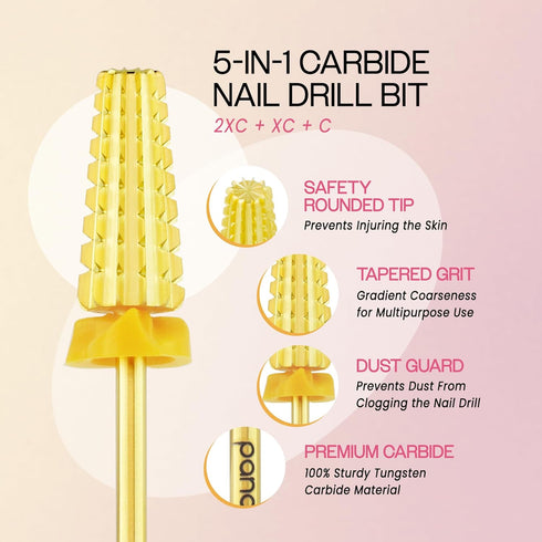 PANA Nail Carbide 5 in 1 Bit - Two Way Rotate for Acrylic or Hard Gel, 3/32" Shank, Double Coarse