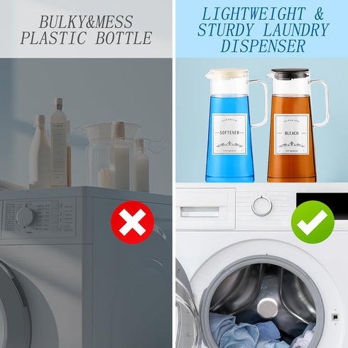 50oz Laundry Detergent Dispenser - 2Pcs Glass Dispenser for Bleach, Fabric Softener, Liquid Laundry Soap