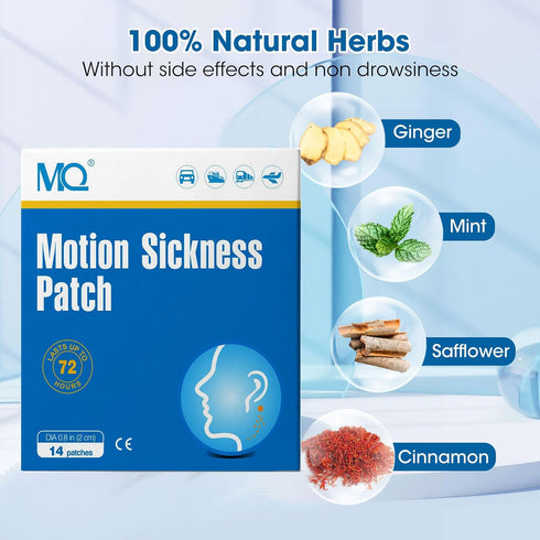 MQ 28 ct Motion Sickness Patches, Non-Drowsy Sea Sickness Patch for Travel, 2 Pairs of Wristbands Bonus