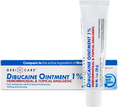 GeriCare Dibucaine Hemorrhoid Ointment 1% Pain-Relief Cream, Quick Relief from Burning & Itching, 1oz