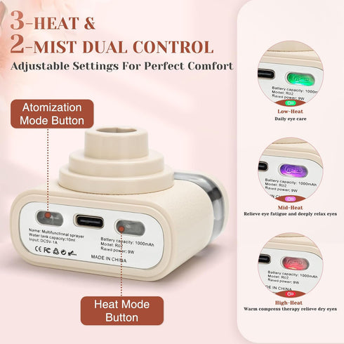 Jepiu 3 Settings, Portable Heated Eye Steamer for Dry Eyes - Heat Warm Moist Heat Therapy to Restore Natural Tears, Dry