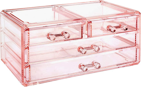 Ikee Design Pink Jewelry & Cosmetic Storage Boxes, Two Pieces Set for Vanity