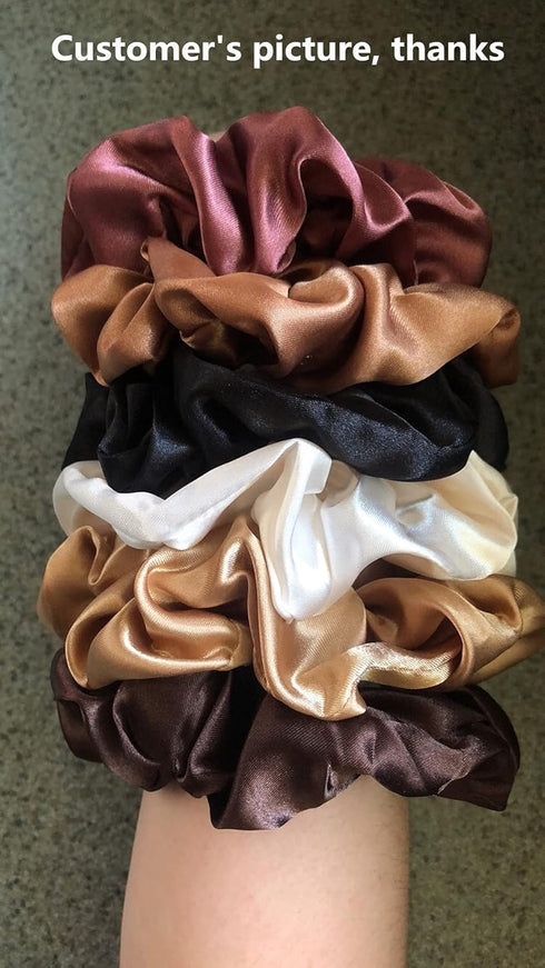 Sufermoe 6 Pcs Satin Silk Hair Scrunchies, Soft Hair Ties in 6 Classic Colors for Women and Girls, 4.5 Inch