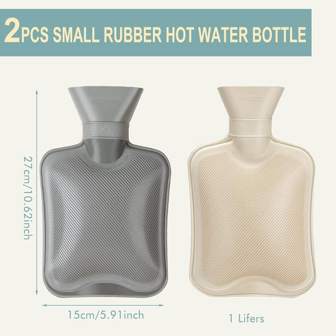 Hot Water Bottle Rubber 1 Liter 2Pcs, Cute Hot Water Bag for Pain Relief, Hand Feet Warmer