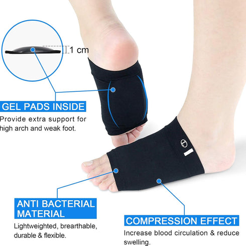 Ailaka 2 Pairs Compression Arch Support Sleeves, Cushioned Gel Pads for Flat Foot Pain Relief