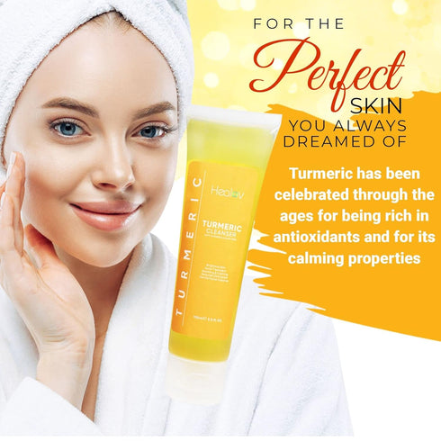 Turmeric Face Wash - 100% Natural Anti Aging Exfoliating Liquid Soap for Spots, Acne Scars, Sun Damage, Discoloration