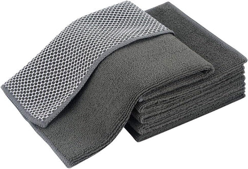 SINLAND Microfiber Dish Cloths, Wash Clothes for Kitchen, Best Cleaning Cloths, Poly Scour Side, 12"x12" (5 Pack, Dark