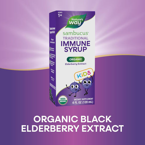Nature's Way Sambucus Elderberry Immune Syrup for Ages 1+, USDA Certified Organic, Black Elderberry Extract, 4 Fl Oz