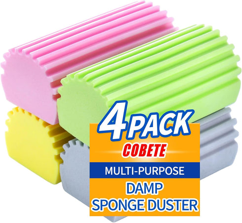 Damp Clean Duster Sponge, 4 Pack Magic Eraser, Reusable Damp Dusting Sponge for Household Cleaning (Multi Color)