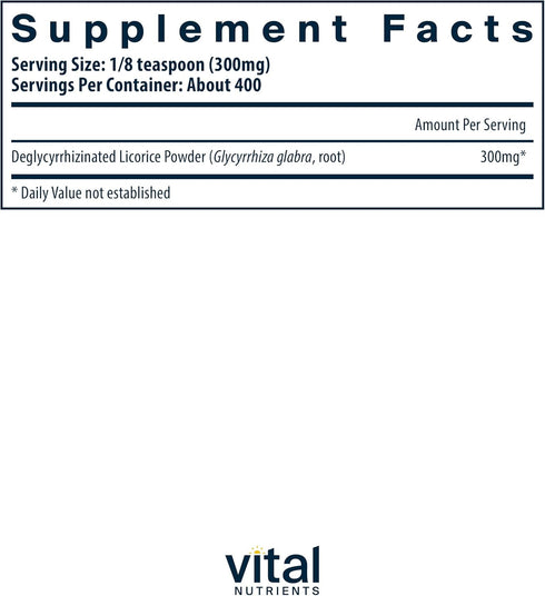Vital Nutrients DGL Powder | Vegan Licorice Root Extract for Healthy Stomach Lining & Digestive Tract* | 120g