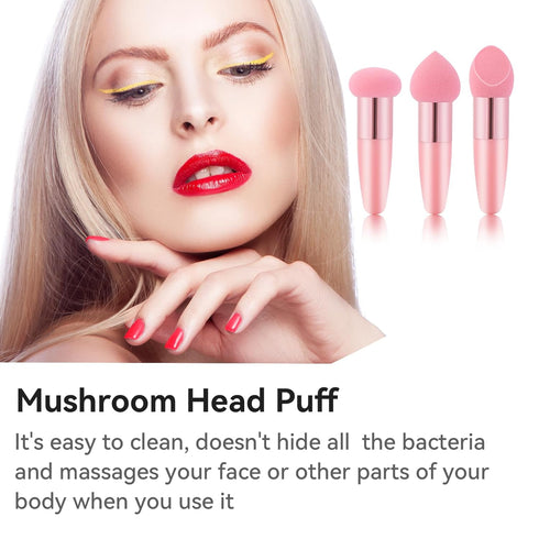 3 Pcs Makeup Foundation Sponge, Pink Beauty Blender Sponge Cosmetic Powder Puff with Handle Applicator