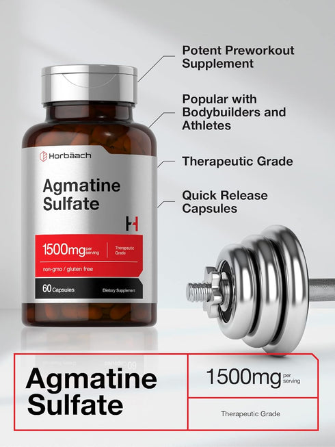 Horbaach Agmatine Sulfate Capsules 1500mg - 60 Pills, Pharmaceutical Grade, Non-GMO